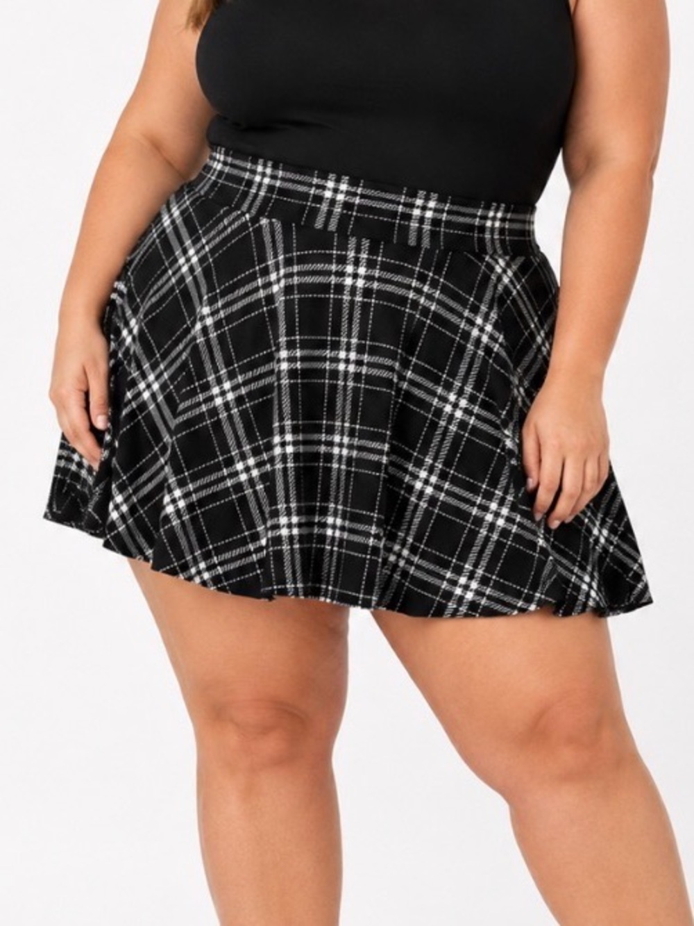 DJI Black & White Plaid Flared Skort skater circular flared school girl SZ MD